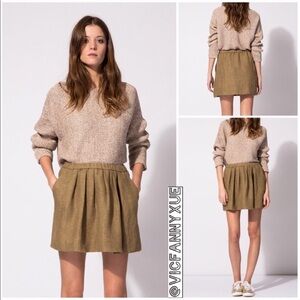 Maje pleated linen canvas skirt 1